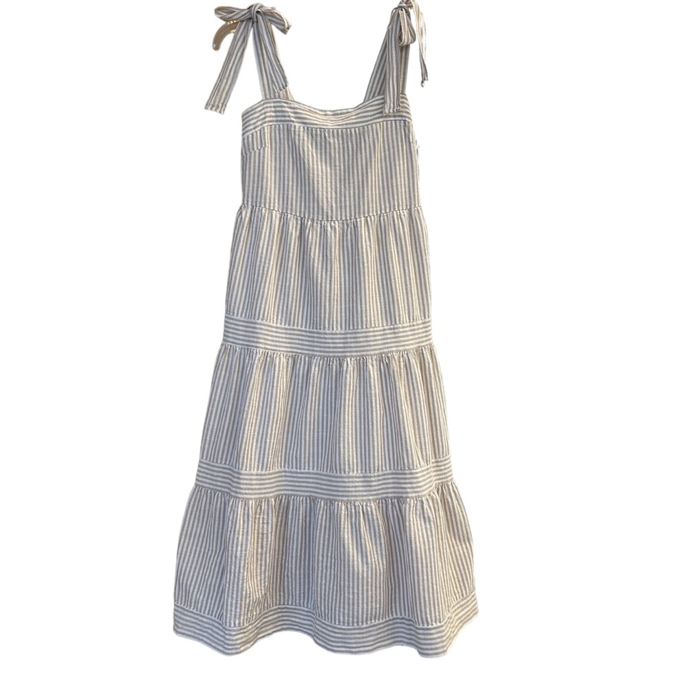 Striped Tie-Shoulder Maxi Dress - Blue/White